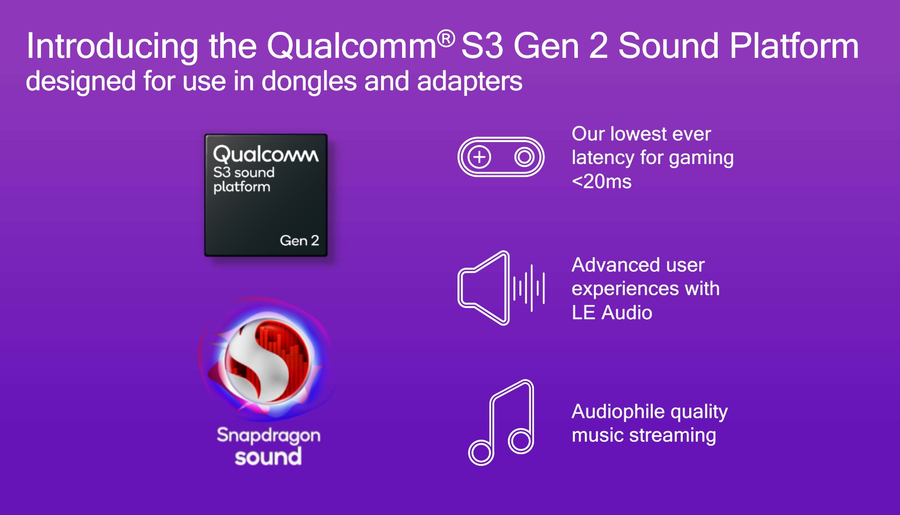 Introducing the Qualcomm S3 Gen 2 Sound Platform designed for use in dongles and adapters